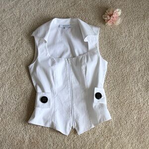 Anne Fontaine White textured scoop neck top, 36